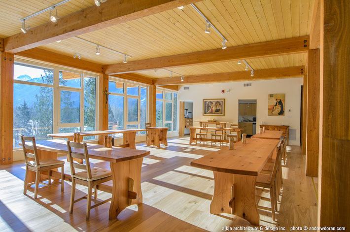 the windows at the queen of peace monastery in Squamish